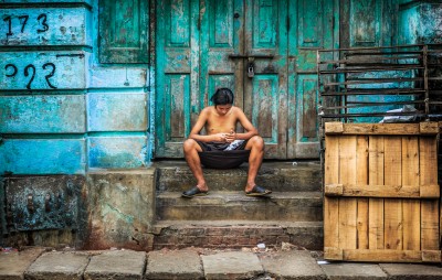 Men on stairs Rangoon Street-Modifier-Modifier-Modifier